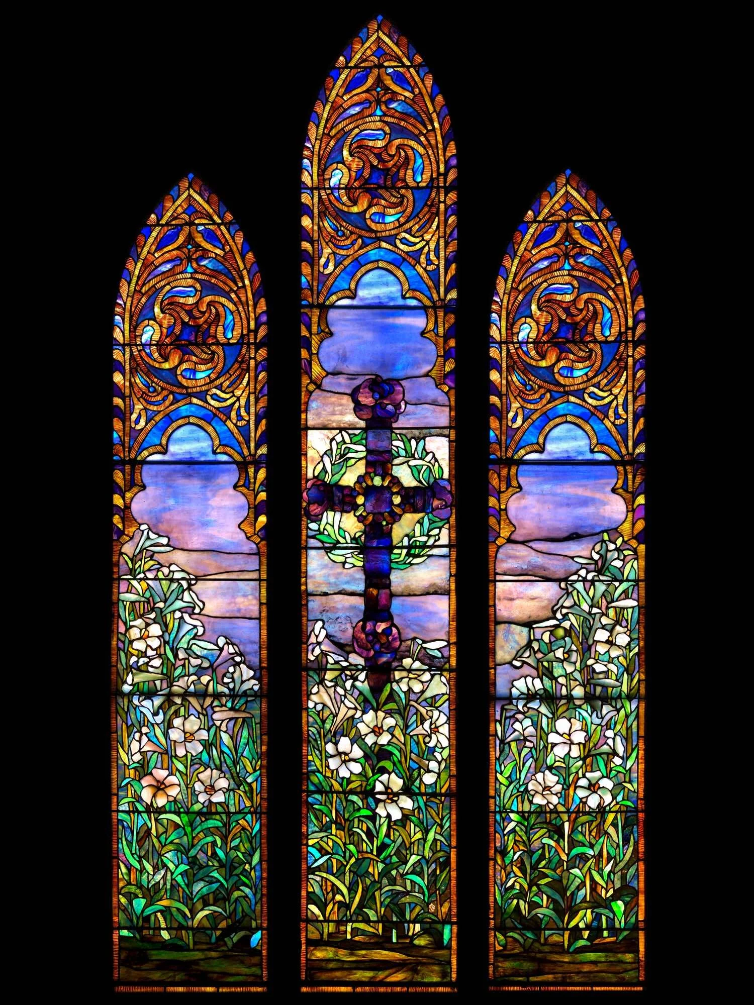 Jeweled Cross and Lilies Louis Comfort Tiffany Antique Church